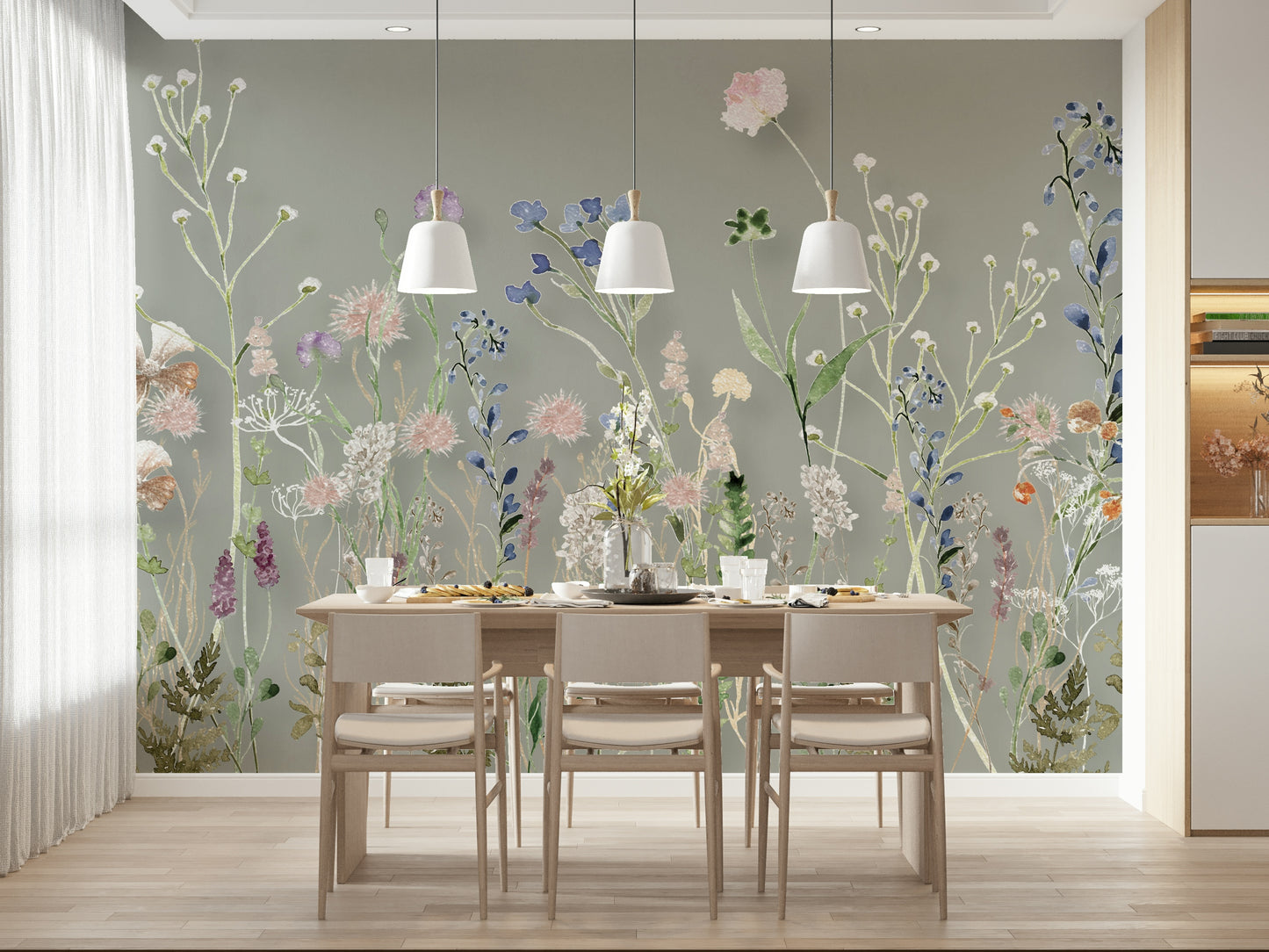 A botanical wallpaper with layered wildflower stems creating a dreamy, artistic aesthetic.