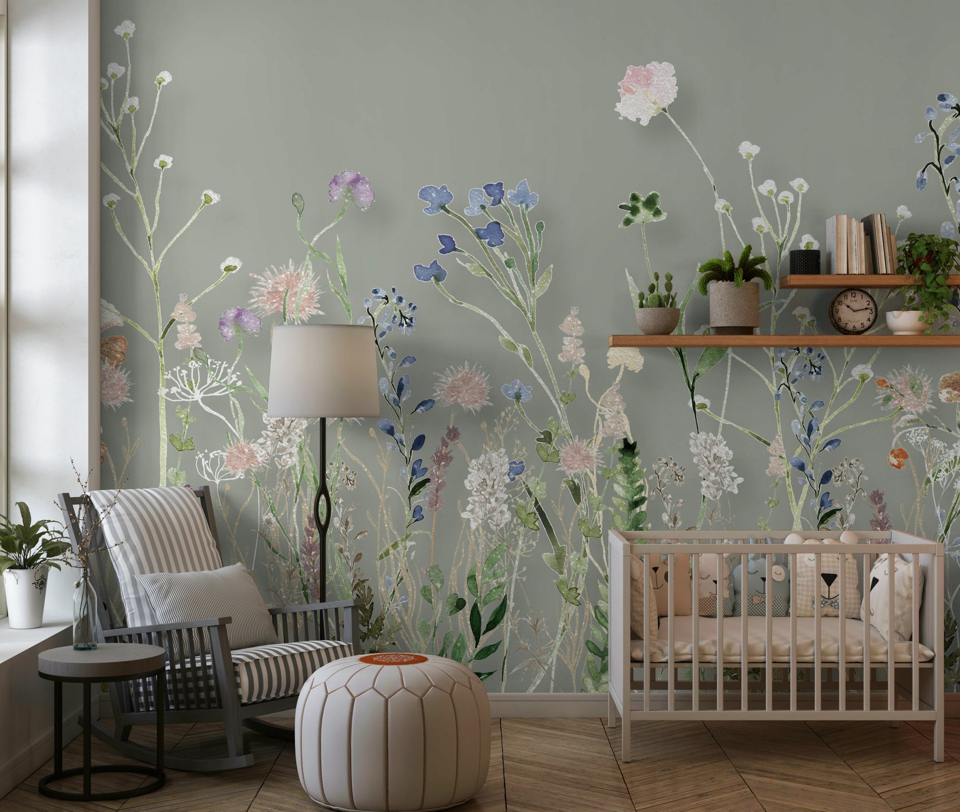 A nature-inspired wallpaper featuring a symphony of wildflowers in gentle pastel shades.