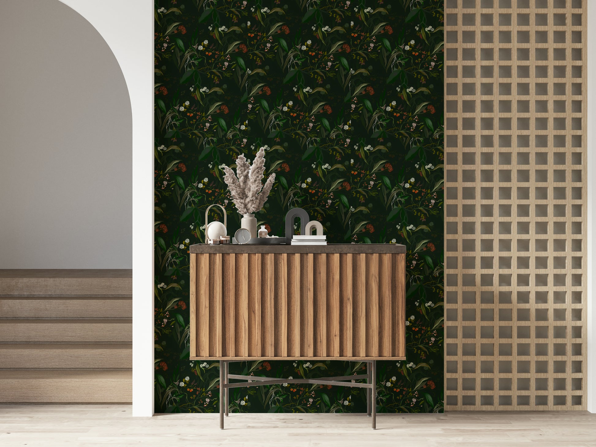 Moody nighttime foliage with soft highlights and deep botanical textures.