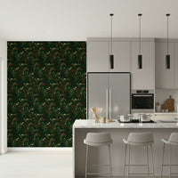 Dark floral wallpaper evoking a serene, moonlit garden atmosphere.