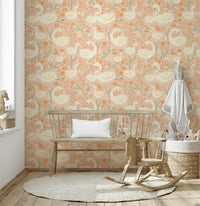 Dreamlike swan and flower wallpaper offering a serene, romantic ambiance.