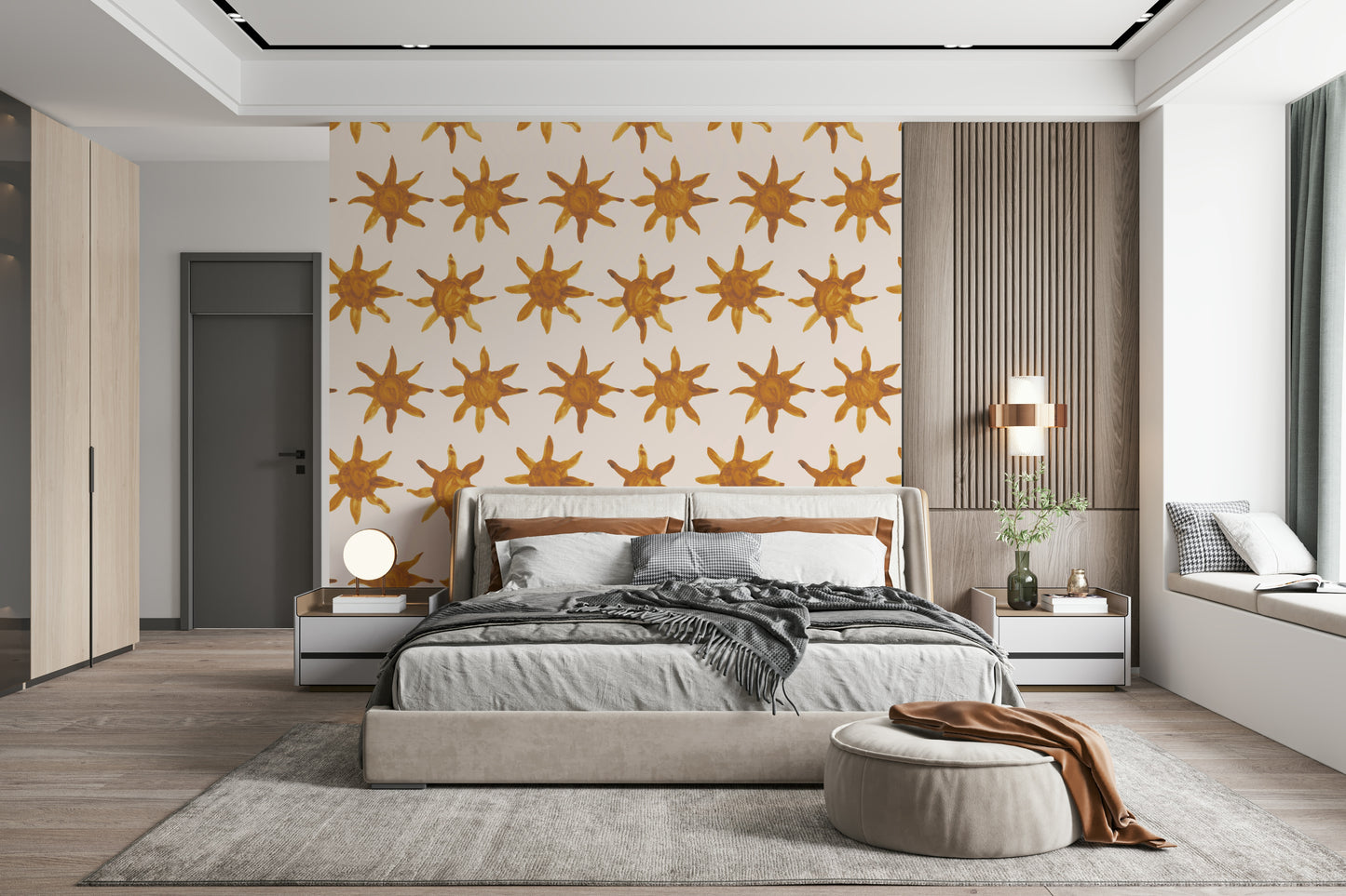 Abstract yellow brushstrokes creating a lively, warm atmosphere.