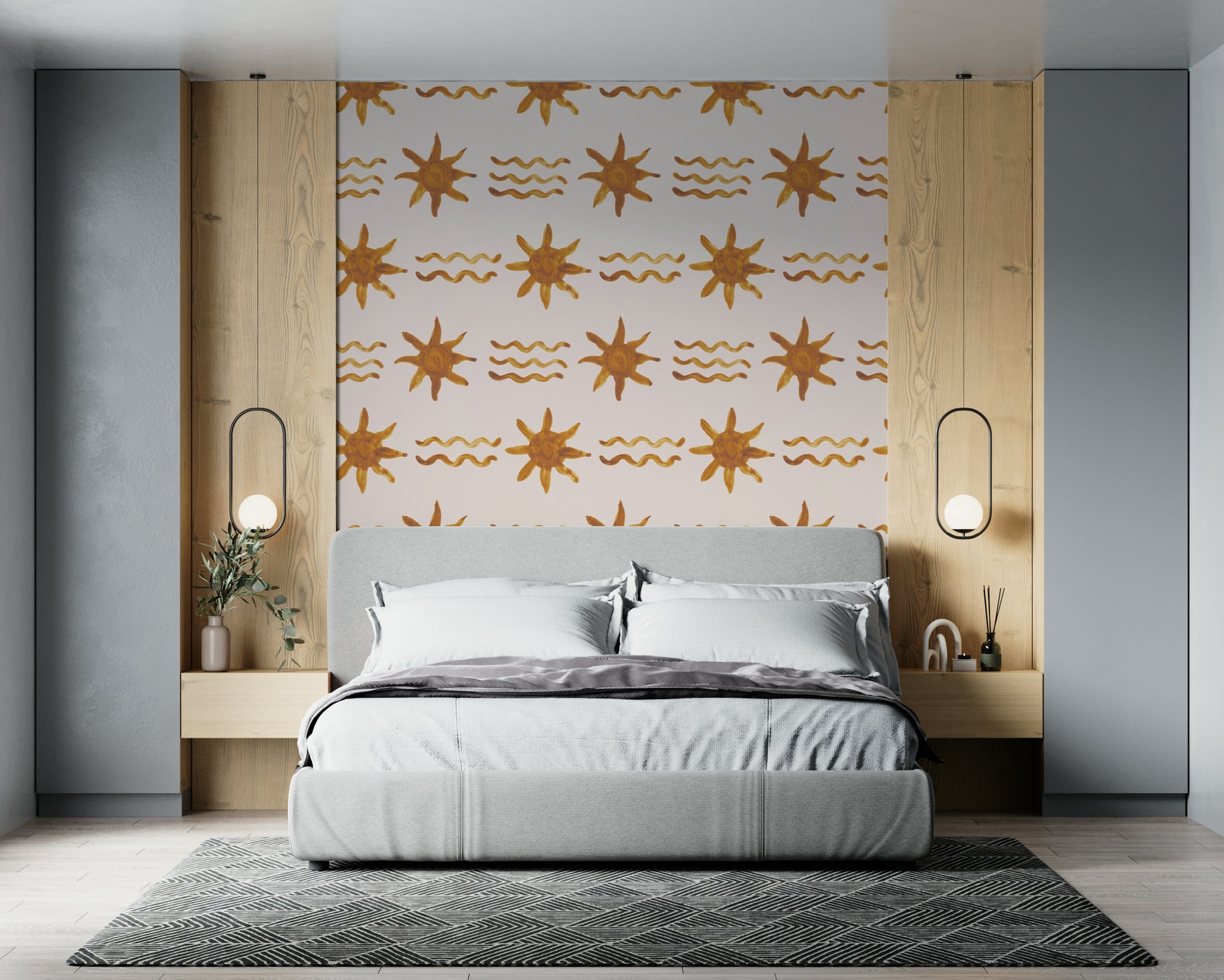 Flowing metallic gold waves beneath a soft sunrise-inspired design.