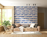 Abstract indigo water wave design bringing a tranquil, modern aesthetic.