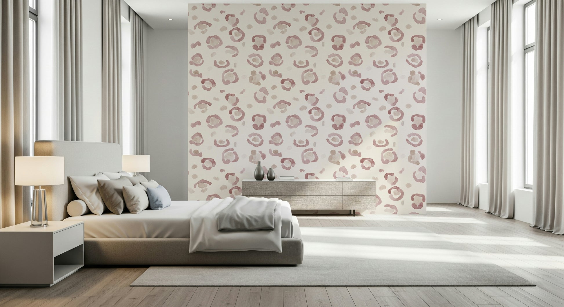 Soft animal-print wallpaper featuring lightly textured leopard-style markings.