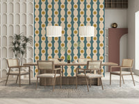 Retro fusion motif with rhythmic curves and warm, vintage tones.