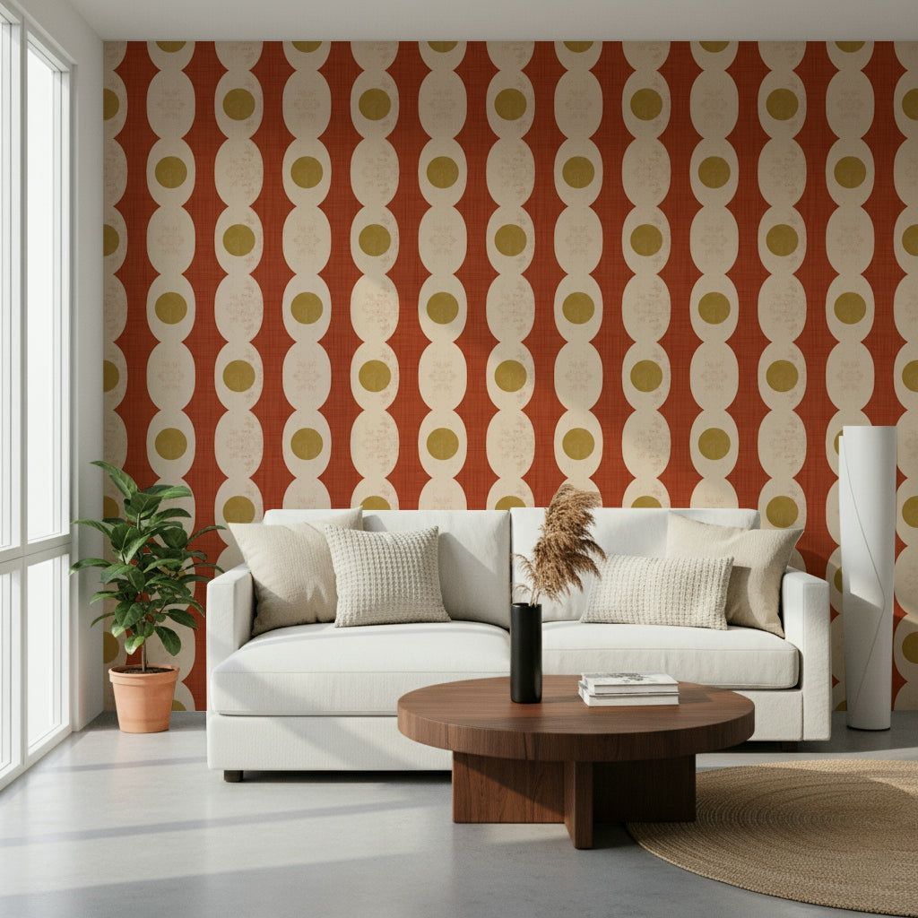 Abstract retro rings wallpaper with layered circular motifs.