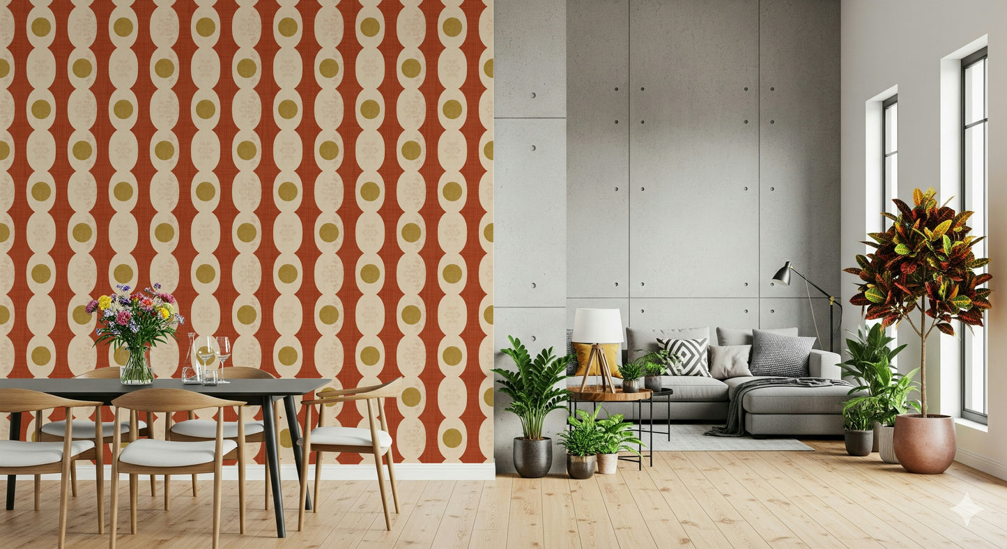 Retro-inspired overlapping rings wallpaper adding a fun, nostalgic vibe.