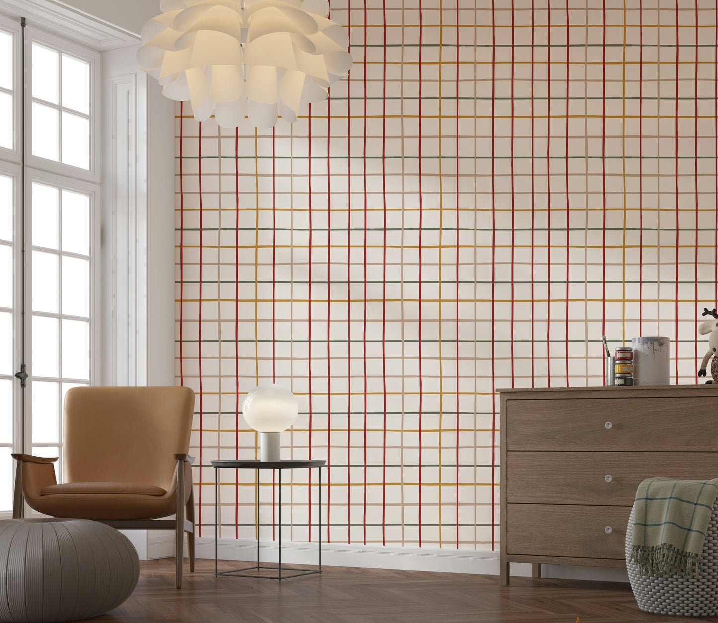 Warm and cozy checkered wallpaper pattern bringing a relaxed, homely vibe.