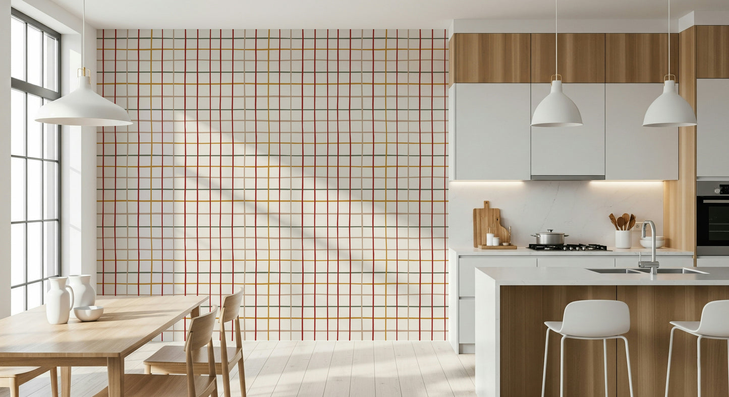 Soft warm-toned checkered wallpaper adding a snug, homely feel to any room.