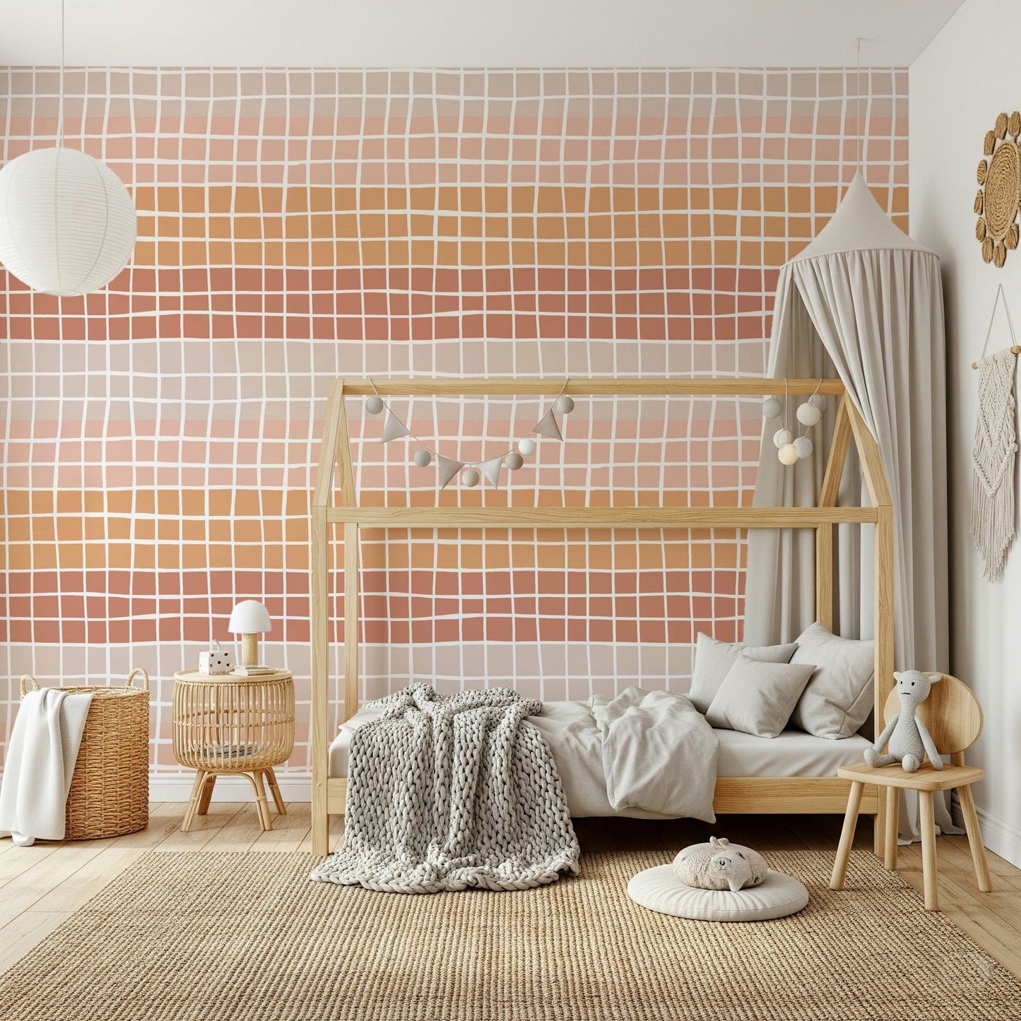 A calming wallpaper design with imperfect hand-drawn squares arranged in an earthy color palette.