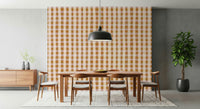 A rustic gingham charm wallpaper featuring warm brown and beige checkered patterns with a hand-painted look.