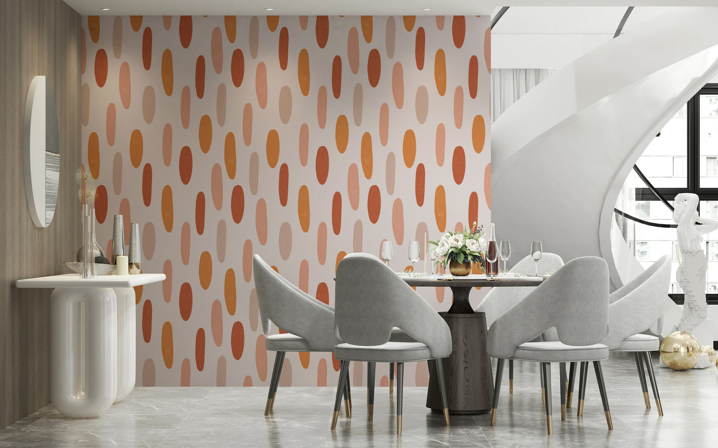 Hand-drawn oval shapes in warm terracotta hues creating a cozy, modern wallpaper design.