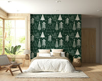 A charming winter wallpaper featuring simple sketched trees and bright star shapes.