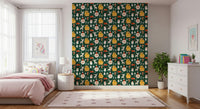 Holiday-themed wallpaper with cheerful Santa heads, reindeer, snowflakes, and candy canes repeating in a playful pattern.