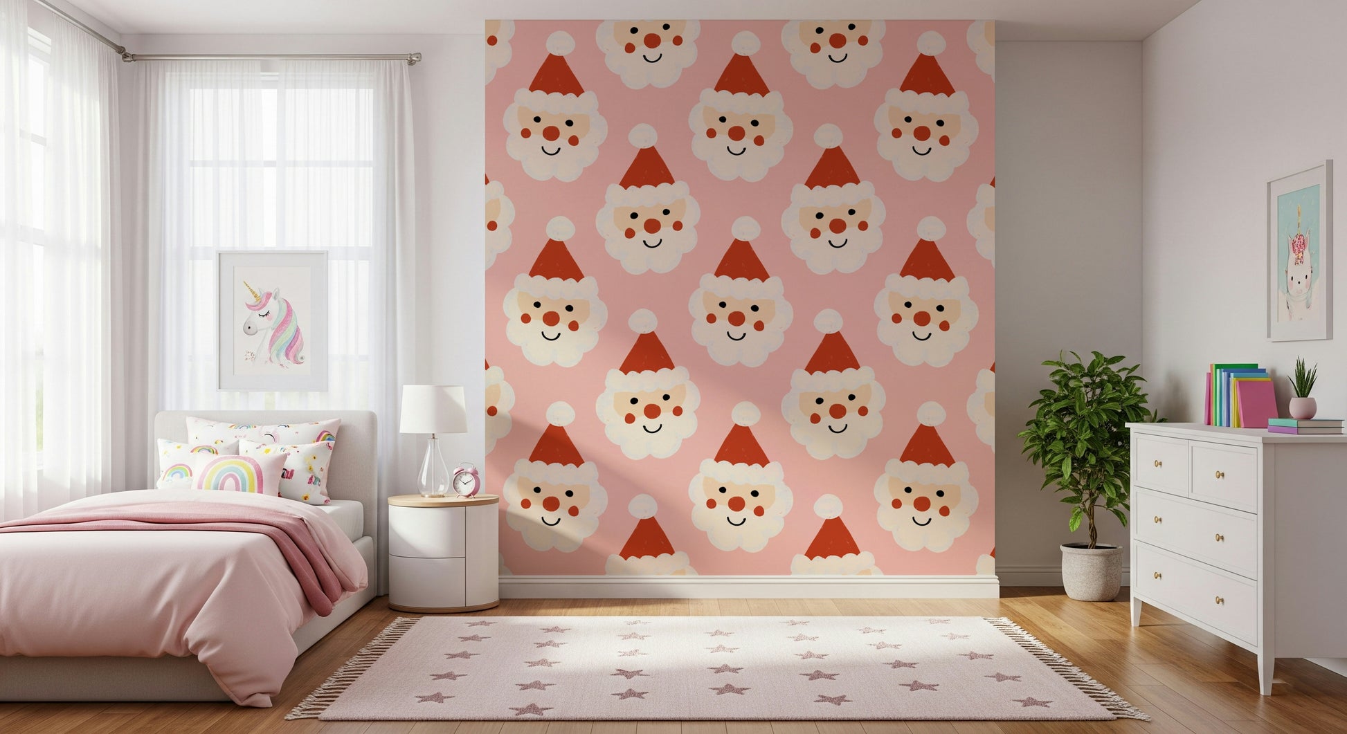 Adorable Santa faces with fluffy white beards creating a joyful holiday-themed wallpaper.