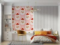 Festive Santa illustrations with rosy noses creating a cheerful holiday wallpaper design.