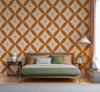 Vintage wallpaper showcasing terracotta lattice patterns paired with subtle star accents.