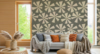 Retro modern wallpaper showcasing radiating petal shapes arranged in a lively pattern.