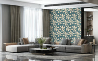Retro floral wallpaper showcasing abstract pinwheel-style blooms in a vintage palette.