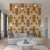 Retro arc design wallpaper with bold geometric symmetry and vintage palette.