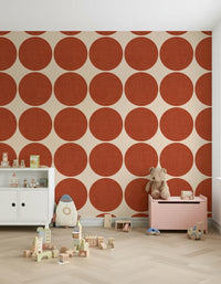 Modern geometric wallpaper with oversized terracotta dots arranged in a clean repeating grid