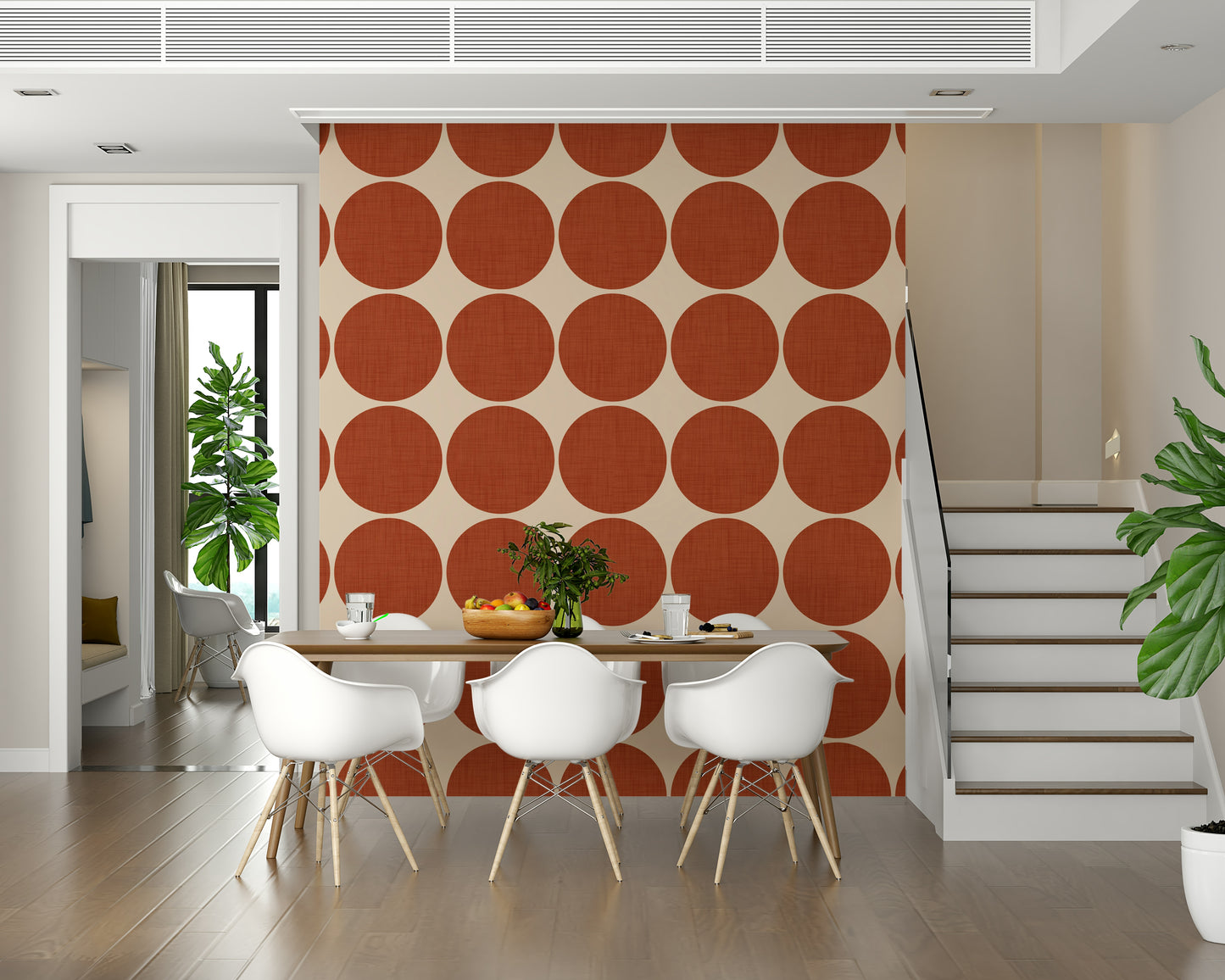 Minimalist geometric design featuring textured terracotta spheres on a smooth beige base
