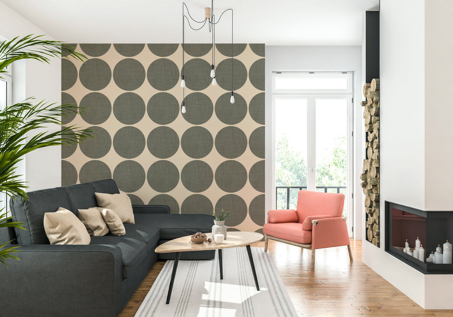 Minimalist geometric design featuring textured dots in a soft green tone on a smooth light base