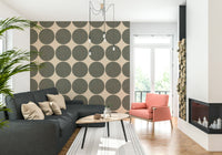 Minimalist geometric design featuring textured dots in a soft green tone on a smooth light base