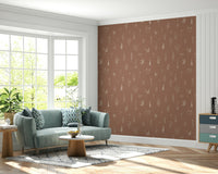 Rustic-inspired botanical design with delicate flower drawings evenly spaced across brown