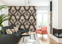Earth Tone Floral wallpaper mural with stylized botanical designs in an earthy, warm palette.