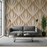 Earthy Abstract Harmony wallpaper showcasing stylized botanical forms outlined in soft neutral hues.