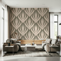 Decorative wallpaper featuring soft pastel botanical patterns arranged in a repeating vertical layout.
