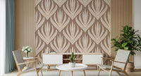 Boho Botanical Echoes wallpaper showcasing layered leaf-like designs with fine dotted detailing.