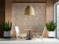Rustic Cowboy Dream wallpaper displaying western icons like ranch houses, saddles, and horses in a subtle palette.