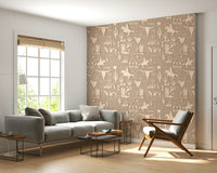 Rustic wallpaper featuring cowboy boots, lassos, longhorn skulls, and desert cacti illustrations.