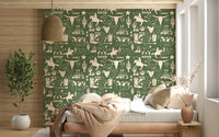 Artistic wallpaper mural with rough sketch-style western motifs in a seamless layout.