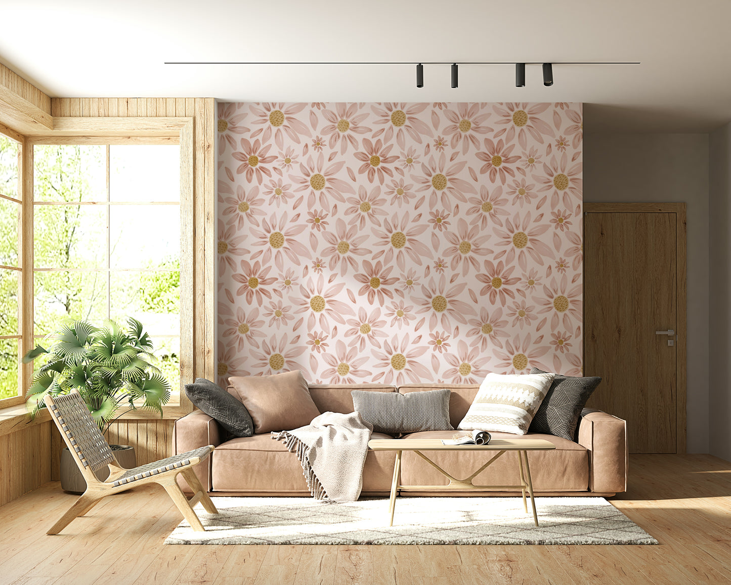 Dusty Rose Floral Dream wallpaper mural with dreamy hand-painted flowers and muted natural tones.