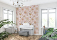 Dusty Rose Floral Dream wallpaper showcasing delicate pastel flowers on a light cream background.