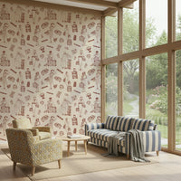 Vintage narrative wallpaper mural capturing the feel of traditional illustrated tales.
