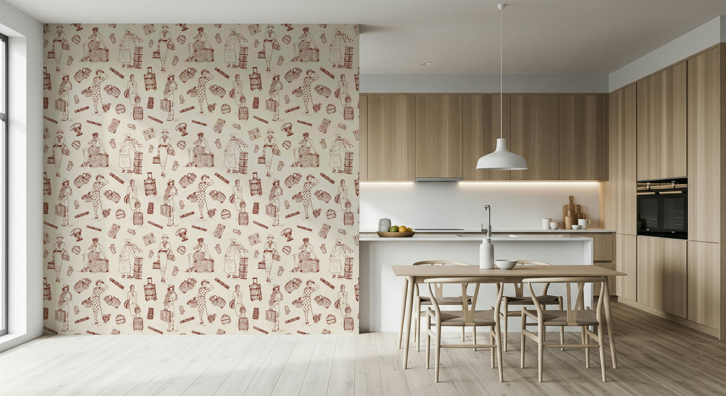 Storybook-themed wallpaper with illustrated characters and timeless decorative patterns.