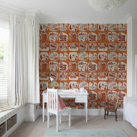 Nature adventure wallpaper mural with doodles of explorers, maps, and forest scenery.