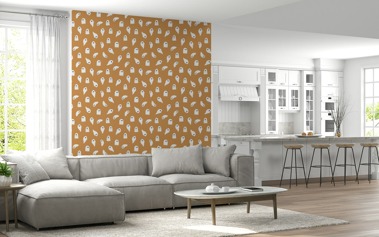 Glow-like ghost shapes drifting on a mysterious background.