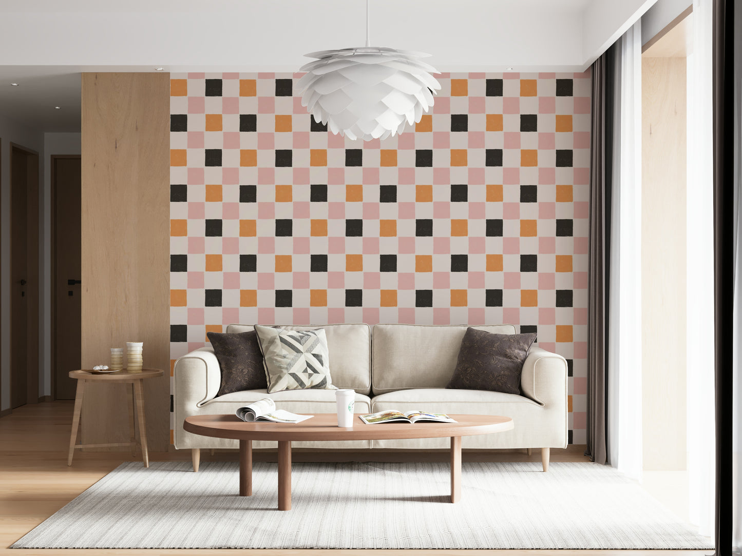 Festive geometric blocks in varied colors for a dynamic wallpaper look.
