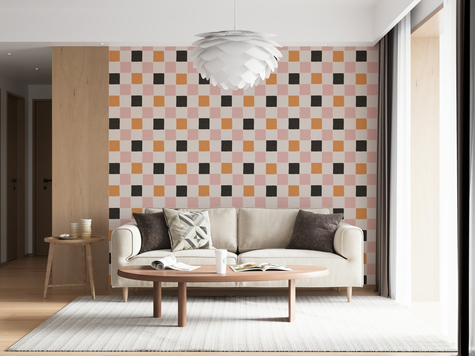 Festive geometric blocks in varied colors for a dynamic wallpaper look.