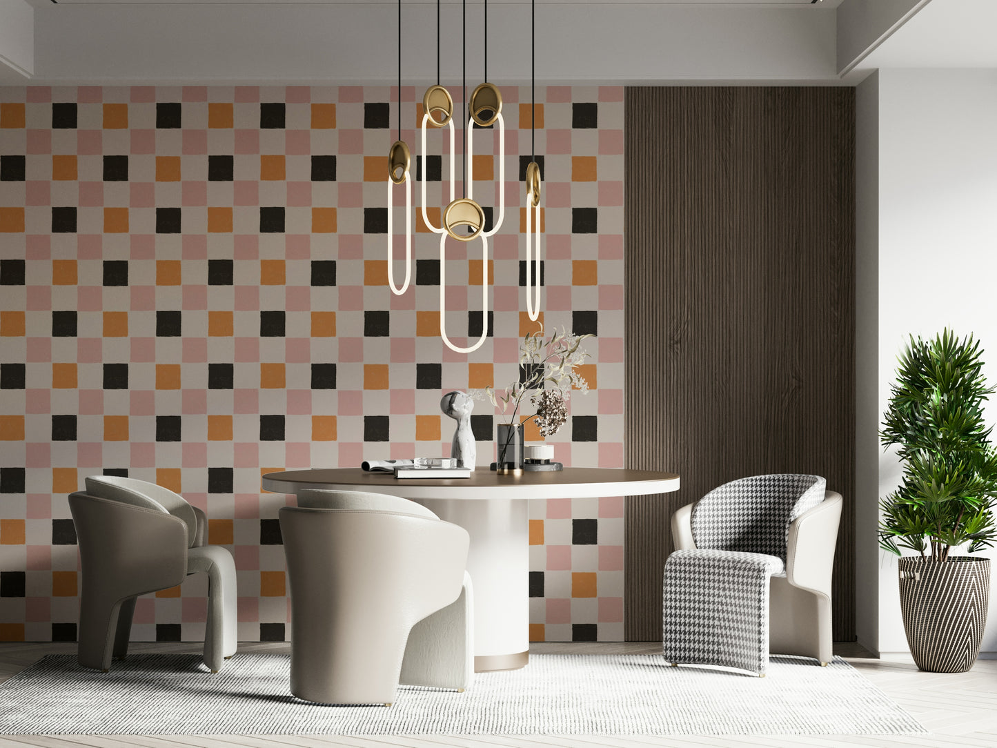 Vibrant block shapes creating a fun, party-inspired wall design.