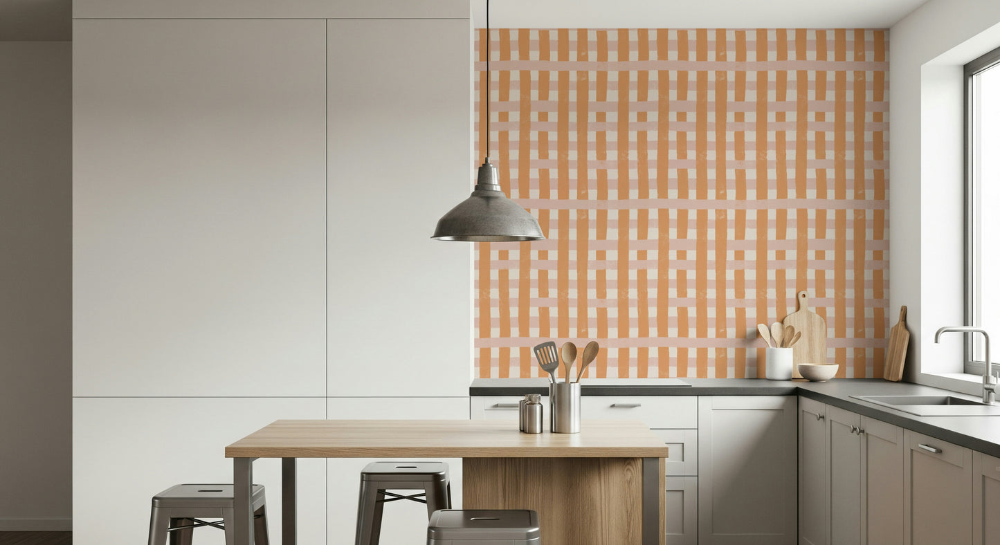 Natural earth-tone stripes adding warmth and texture to walls.