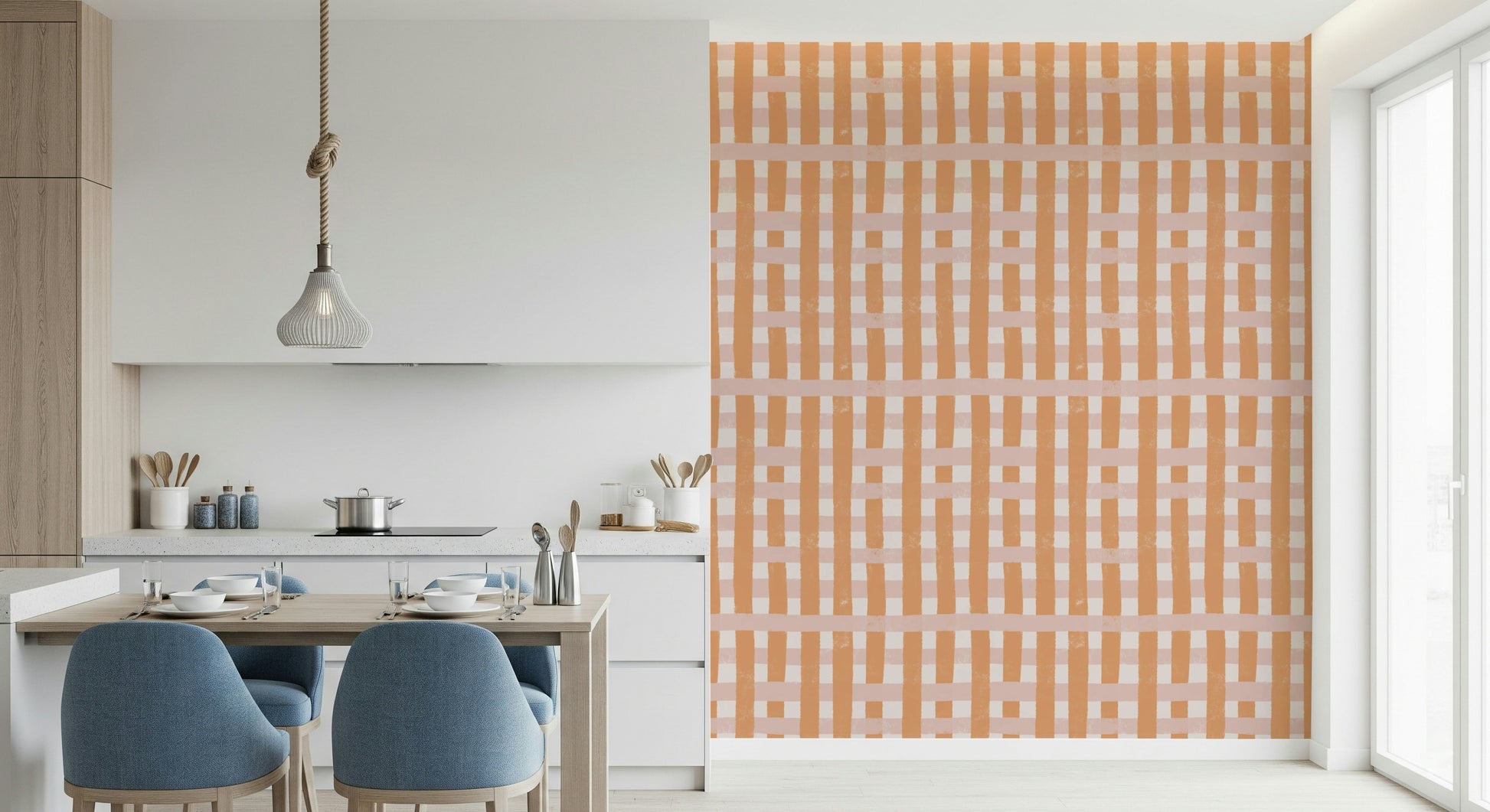 Vertical terracotta-inspired stripes for a cozy, rustic aesthetic.