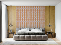 Minimalist striped wallpaper featuring warm terra palette tones.