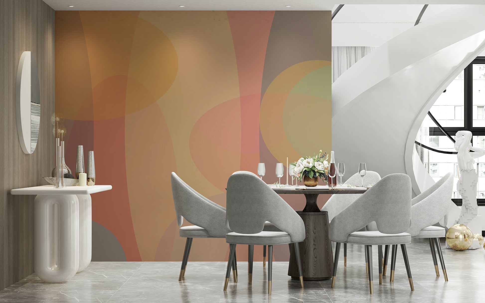 Warm abstract forms overlapping gracefully to form a calming harmony wallpaper.